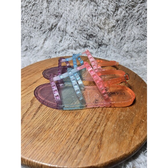 Steve Madden Womens Size 5 Rainbow Multi-Color Triple Jelly Strap Sandals Shoes - Picture 1 of 9
